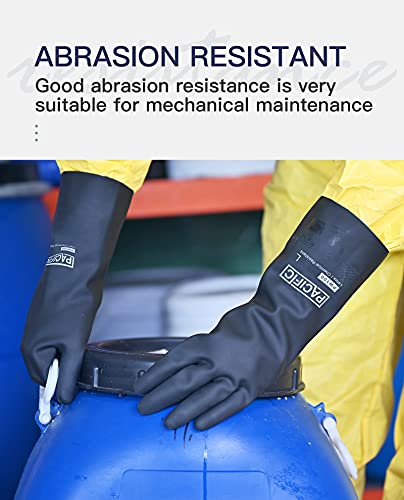 PACIFIC PPE Chemical Resistant Gloves, Heavy Duty Industrial Rubber Gloves, Resist Acid, Alkali and Oil, 12.6", Medium - color: 12.6"/Black (1 Pair), size: M/8