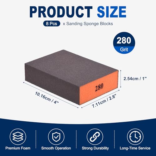 8Pcs 280Grit Sanding Sponges, Wet Dry Sanding Blocks - size: 280Grit