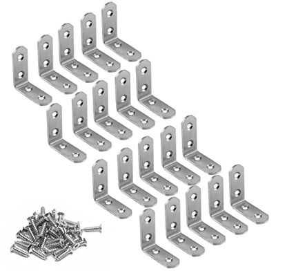 20 Pcs Stainless Steel Corner Brace, 40 x 40 mm L Bracket 90 Degree Right Angle Bracket Fastener Shelf Bracket, Brushed Finish, Thicken Corner Bracket - size: 40x40mm