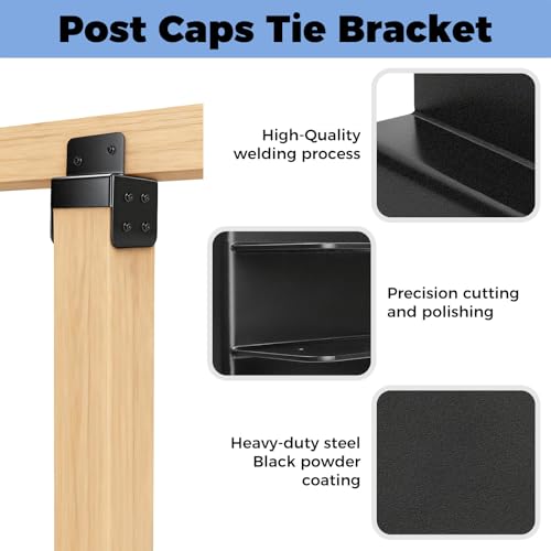 Heavy Duty 4x4 Post Caps Tie Bracket Pergola Bracket Kit-2 Pcs for Gazebos, Decks, Porches, Swingsets, Log Cabins etc., Wood Post to Beam Support Brackets (P4x4-B2x4) Black - size: P4x4-B2x4