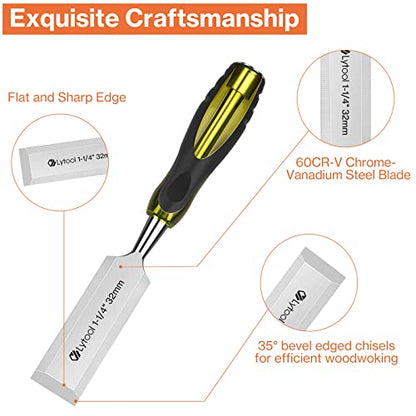 Lytool 5 Piece Wood Chisel Set CR-V Steel Beveled Edge for Woodworking