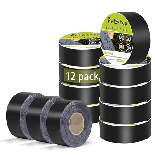 Joist Tape for Decking, 1 5/8" x 50' Butyl Tape, Waterproof Anti-Corrosion Joist Flashing Tape, Self-Adhesive Deck Joist Tape, Butyl Deck Tape for Flashing Deck Joists and Beams Protection（12 Rolls） - style: 1 5/8"-12Rolls