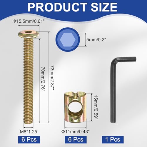 PATIKIL Bunk Bed Bolts and Nuts Kit M8x70mm Furniture Bolts Hex Drive 6Set - size: M8x70mm