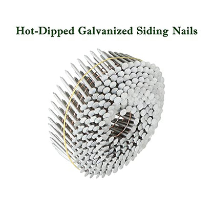 3600 Count Siding Nails 15 Degree 1-3/4 Inch x .092 Inch Collated Wire Coil Full Round Head Ring Shank Hot-Dipped Galvanized