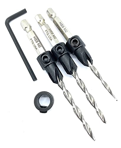 FTG USA 3Pc #6#8#10 Wood Countersink Drill Bit Set Parabolic Hex Shank - style: #6#8#10 Hex Shank
