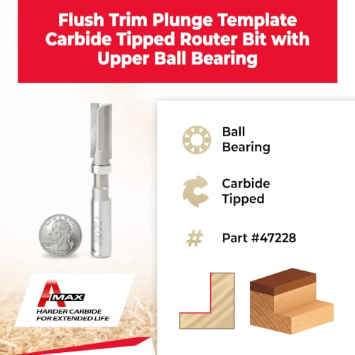 Amana Tool - 47228 Carbide Tipped Flush Trim Plunge Template 1/2 Dia x 1-1/4 x 1/2" Sh - size: 1/2 Dia x 1-1/4 x 1/2" Sh