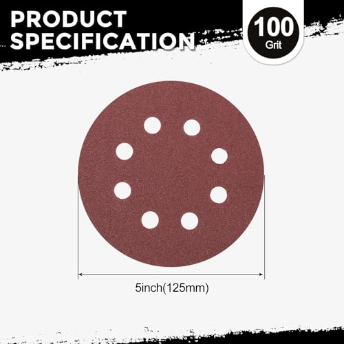 5Pcs Sanding Disc 5Inch 100Grit 8 Hole Sandpapers Red - color: Red, size: 5 Inch(100 Grit)