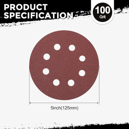5Pcs Sanding Disc 5Inch 100Grit 8 Hole Sandpapers Red - color: Red, size: 5 Inch(100 Grit)