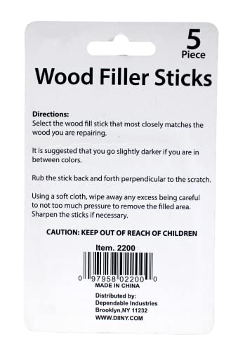 Dependable Industries inc. Essentials Wood Filler Sticks 5 Pack Hides Repairs Scratches and Flaws on Floors and Furniture Wax Sticks