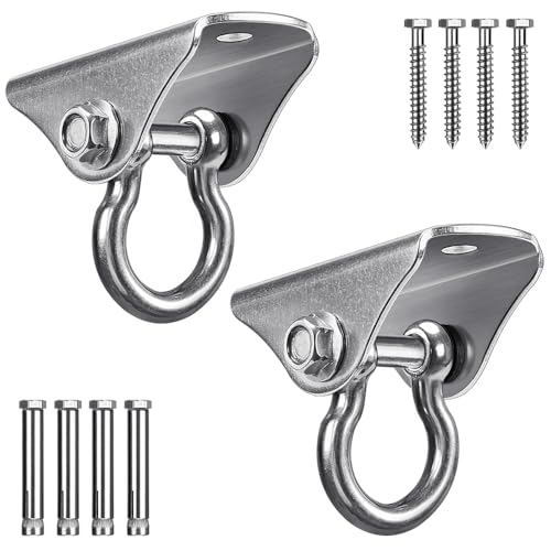 BeneLabel 2 Pack Stainless Steel 180 Swing Hooks, Heavy Duty 1000 LB Capacity, 4 Screws & 4 Expansion Bolts for Wooden & Concrete, Ceiling Mount for Hammock, Porch, Yoga, Punching Bag - color: 180° Swing(2 Pack)