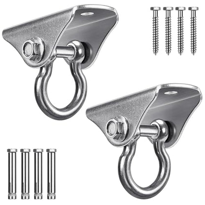 BeneLabel 2 Pack Stainless Steel 180 Swing Hooks, Heavy Duty 1000 LB Capacity, 4 Screws & 4 Expansion Bolts for Wooden & Concrete, Ceiling Mount for Hammock, Porch, Yoga, Punching Bag - color: 180° Swing(2 Pack)