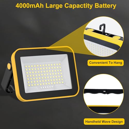 Portable LED Work Light with USB Charging, 5 Brightness Modes, Red Light Function, 4-Pack, Yellow and Black - size: SMD-4Pack