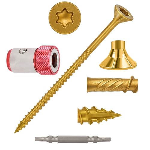 Wood Screws Yellow #10 × 3 inch Torx Star Drive Deck Screws Flat Head M5 × 75 Countersunk T25 Self Tapping Thread Cut 50pcs Carbon Steel Galvanized (50PCS/Small Box Yellow) - color: Yellow, size: #10×3
