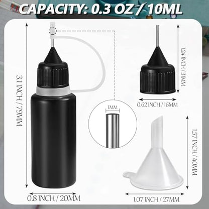 HARSKIYER 10ml Precision Tip Bottles, 10 Pcs Black 2 Funnels - size: 10ml
