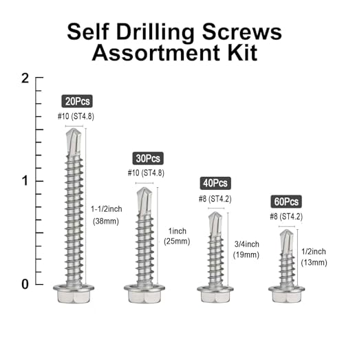 VGBUY Self Drilling Screws Assortment Kit, 150Pcs - color: Silver