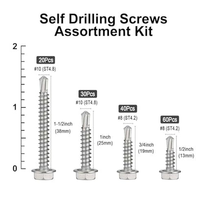 VGBUY Self Drilling Screws Assortment Kit, 150Pcs - color: Silver
