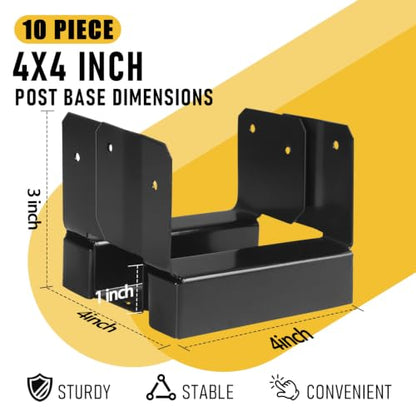 10Pcs Actual 4x4 Post Base for Concrete Pergola Fence Black