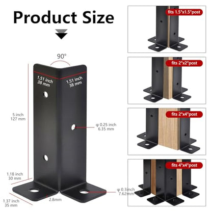 4 Pcs Deck Post Base Bracket,1.5x1.5, 2x2, 2x4, 4x4 Adjustable Base Bracket - color: (4 PACK)