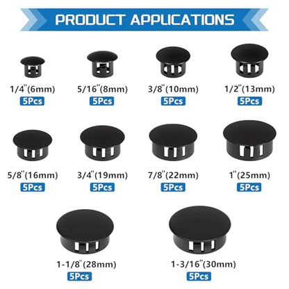 10Sizes Nylon Plastic Hole Plugs Kit 1/4" 5/16" 3/8" 1/2" 5/8" 3/4" 7/8" 1" 1-1/8" 1-3/16" Black Hole Cover for Furniture Cabinet - size: Black 10Sizes 50pcs