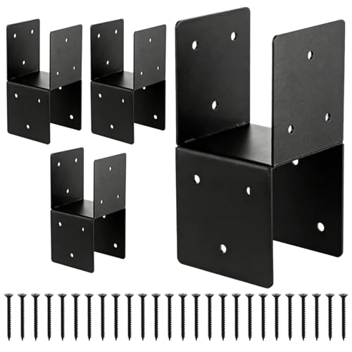 4 PCS Heavy Duty Post Cap Tie Brackets, 4x4 (Actual 3.5"x3.5") Pergola Brackets, Heavy Duty Galvanized Metal Bracket, Wood Post Beam Connector for Gazebo Deck Patio Pergola Construction (4x4-4PCS) - color: 4x4-4PCS