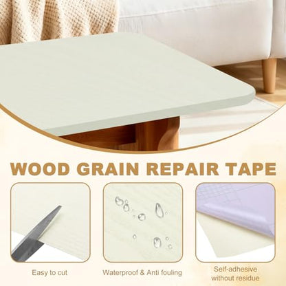 HARFINGTON Wood Grain Repair Tape 5" x33ft Self-Adhesive Repair Patch - color: Beige Wood, size: 5" x 33ft