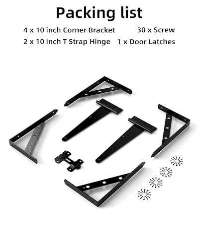 Fence Gate Frame Kit with 10 inch Heavy Duty Hinges, Gate Corner Brace Bracket Heavy Duty Kit, Fence Gate Kit, Gate Hardware for Wooden Fences,Driveway Gates,Shed Doors. Barn Door Lock Latches 1PC - size: 10 inch set