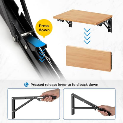 Matte Black Folding Shelf Brackets, 10 Inch, 2 Pack - size: 10 Inch