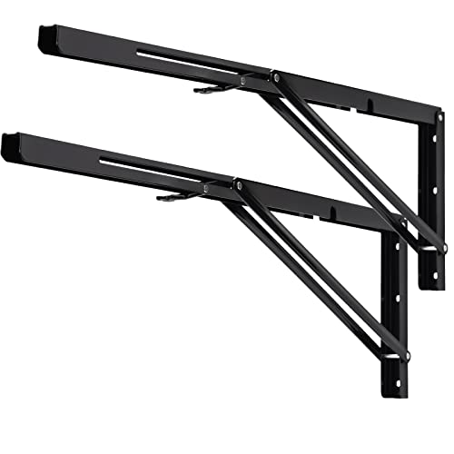 YUMORE 24 Inch Folding Shelf Bracket, Heavy Duty L Bracket, Black, 2 Pack - color: Black, size: 24 Inch