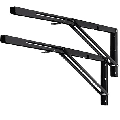 YUMORE 24 Inch Folding Shelf Bracket, Heavy Duty L Bracket, Black, 2 Pack - color: Black, size: 24 Inch