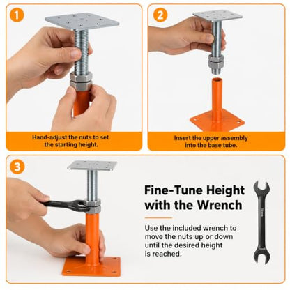 4-Pack Adjustable House Floor Jacks, 5-8 Inch Telescoping - color: Orange