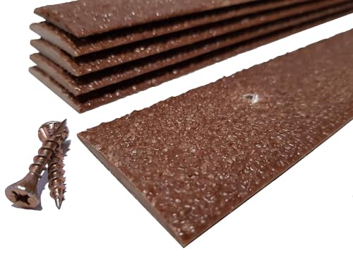 Anti-Slip Decking Strips - Pack of 5 (16" x 2") Heavy Duty GRP Non-Slip Treads for Outdoor Steps, Ramps & Decks - Weatherproof, Easy to Install, Long Lasting Safety Grip (Brown) - color: Brown