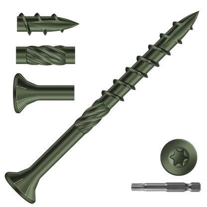 #8 x 2 Inch Deck Screws (116Pcs) 1lb. Carbon Steel, Green, Flat Head, Rust Resistant epoxy Coated, with T25 Star Bit - color: Green, size: #8 x 2"