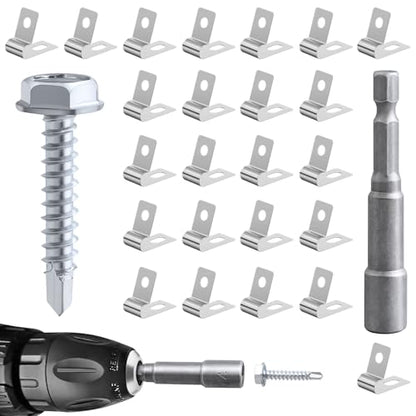 200 Fence Wire Clamps Agricultural Fencing Mounting Clips, Stainless Steel Wire Clips with Screws for Welded Wire to Wood, Metal or Vinyl Fence, Metallic