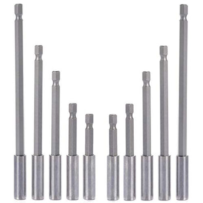10-Pieces Magnetic Bit Holder Extension, 1/4 inch Hex Shank Heavy Duty Quick Release for Screws, Nuts, Drills, Handheld Drivers 50/60/75/100/150mm