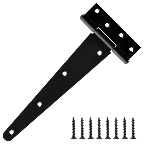 TDCHINGES T Strap Black Gate Hinges 10 Inch for Barn Shed Door 2.5mm 4 Pack - size: 4Pack-10inch