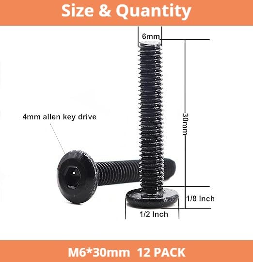 12 Pack M6 x 30 mm Flat Head Hex Socket Cap Screws Bolts, 304 Stainless Steel 18-8 Black Oxide, Connector Bolts Screws for Furniture, Full Thread (M6 x 30mm 12PCS) - size: M6 x 30mm 12PCS