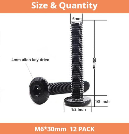 12 Pack M6 x 30 mm Flat Head Hex Socket Cap Screws Bolts, 304 Stainless Steel 18-8 Black Oxide, Connector Bolts Screws for Furniture, Full Thread (M6 x 30mm 12PCS) - size: M6 x 30mm 12PCS