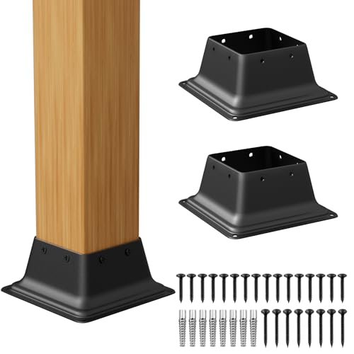 4x4 Post Base 3PCS Black Square Brackets Internal Size 3.5 x 3.5 Inch