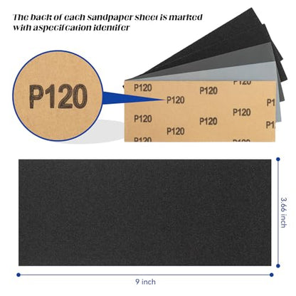 48 PCS Sandpaper, Wet Dry Sand Paper 120 to 5000 Assorted Grit Variety Sandpaper Sheets for Wood Furniture Finishing, Metal Sanding, Automotive Polishingm, 9 x 3.6 Inch
