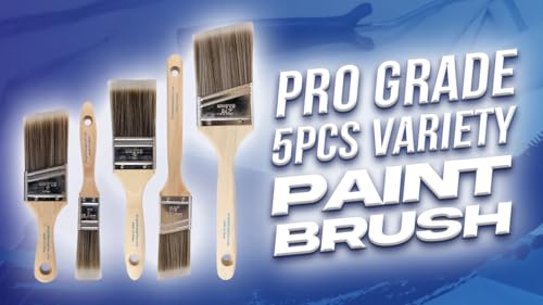 Pro Grade Paint Brushes, Paint Brush Set for Walls, Trim & Stain, 5-Piece