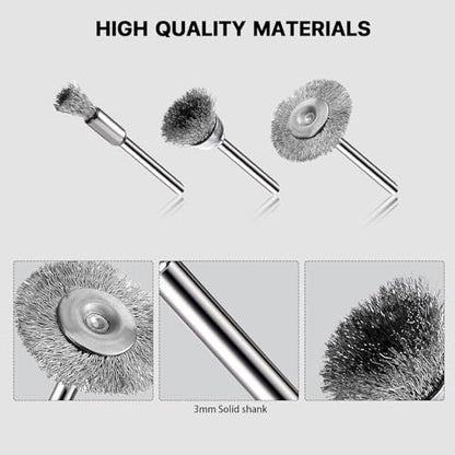 15 Pieces Stainless Steel Wire Brushes, Wire Brush Wheel, Steel Wire Polishing Wheel Kits for Dremel Rotary Tools (1/8 Inch Mandrel) - color: silver