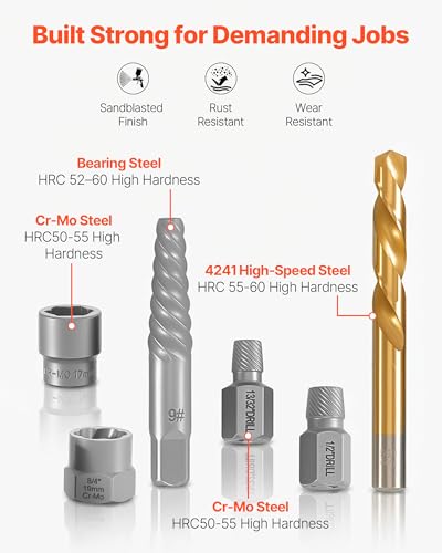 VEVOR Bolt Extractor Kit, 65 Pieces Easy Out Screw Extractor Set, Lug Nut Removal Tool with Left Hand Drill Bit Set for Removing Damaged, Frozen, Broken, Rusted, Rounded-Off Bolts, Nuts & Screws - size: 65 PCS