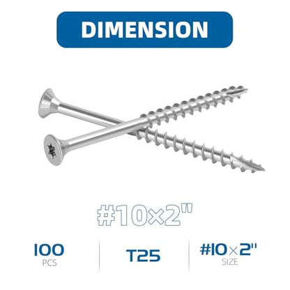 WELLOCKS #10 x 2 in 304 Stainless Deck Screws, 100 PCS - size: #10×2"