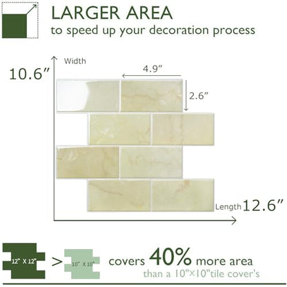 STICKGOO 10-Sheet Subway Tile Peel and Stick Backsplash, Self Adhesive Vinyl Wall Tiles, Stick on Backsplash for Kitchen and Bathroom(Thicker Design) - color: Faux Yellow Travertine
