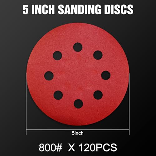 120 Pcs 5 inch Sanding Discs 800 Grit 8 Hole Hook and Loop - style: 120 Pcs-800 Grit