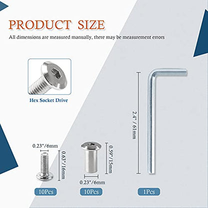 M6x16mm Hex Drive Socket Cap Bolt, Silver, 10 Pair (20 Piece) - color: Silver, size: M6x16mm