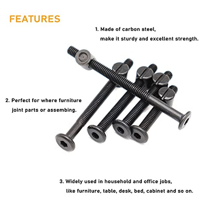 Dream on me, Delta, Graco, Fisher Crib Screws - M6-1.0 x 40/50/60/70/80mm Black Hex Socket Cap Bolts & Barrel Nuts Kit for Bed Frame & Bunk Bed