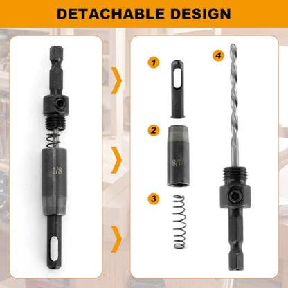 Self Centering Drill Bit Set for 1/4inch Clic-Change, 3pcs CC2430 3/32“, 7/64”, 1/8“ Carbon Steel Quick-Change Sturdy Self Centering Hinge Hex Drill Bit Set, #6 8 10