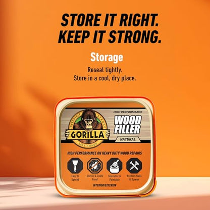 Gorilla All Purpose Wood Filler, Natural Finish, 16 Ounce Tub (Pack of 2) - Water Resistant for Indoor or Outdoor Projects and Repairs - size: 16 oz Tub (2-Pack)