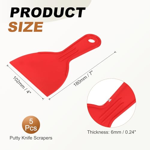 HARFINGTON 5pcs Putty Knife Scraper 4" Width Flexible Plastic Red - color: Red, size: 4"